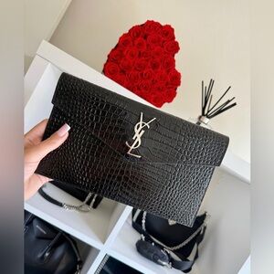 Yves Saint Laurent Black Embossed Leather Clutch